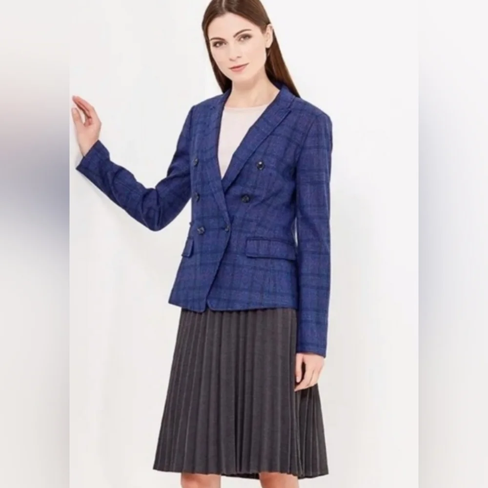 Banana Republic Double Breasted Plaid Blazer Size 8 Classic Boho Chic